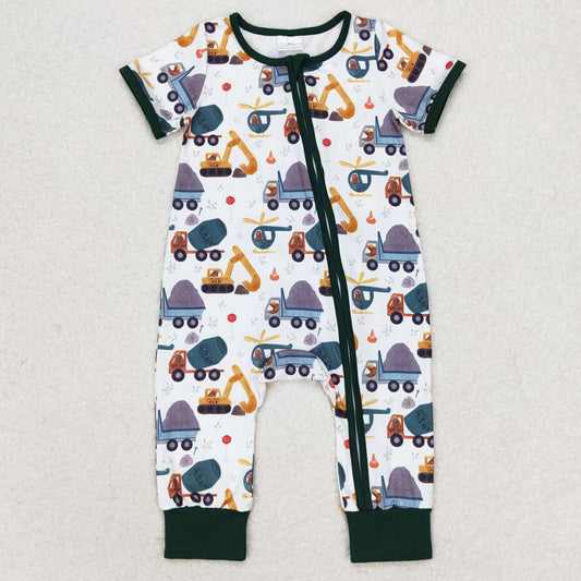 Baby Infant Boys Rompers Construiction Short Sleeve Zip Rompers SR0850