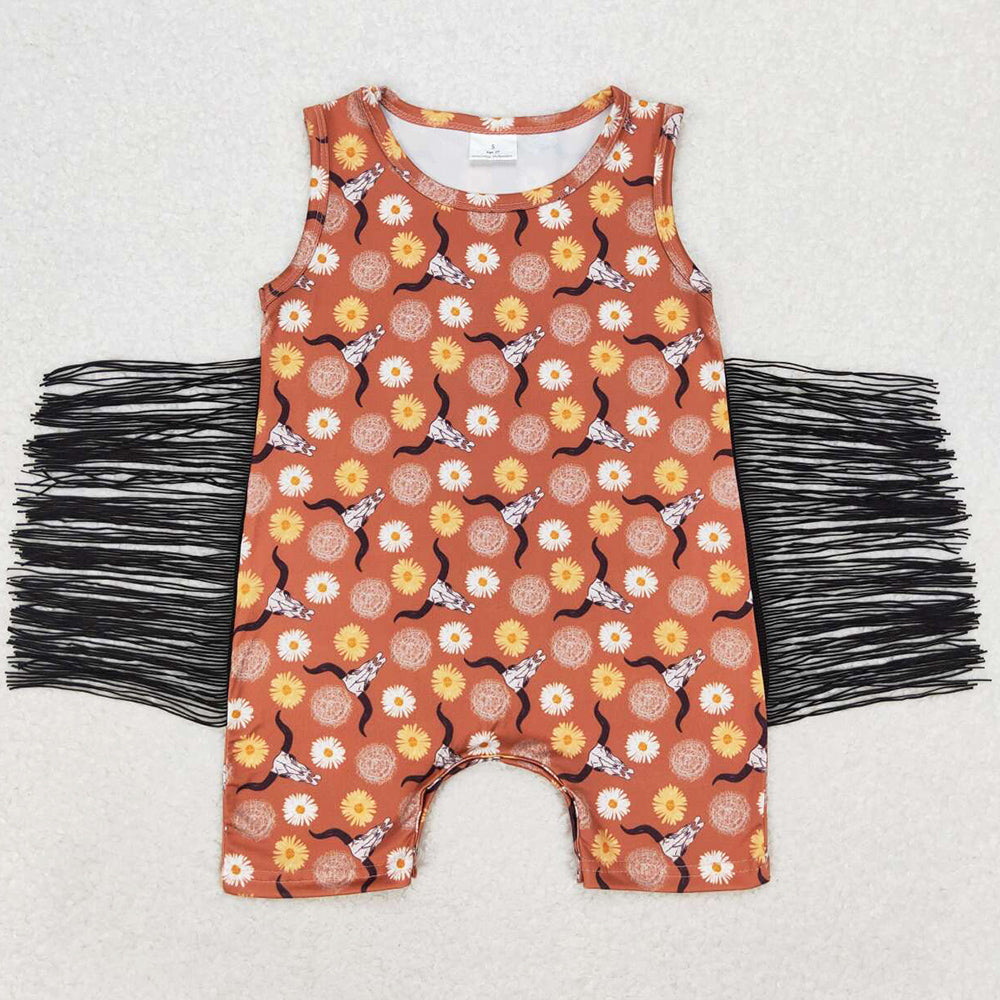 Baby Infant Girls Rompers Fringe Western Cow Flowers Sleeveless Rompers SR1111