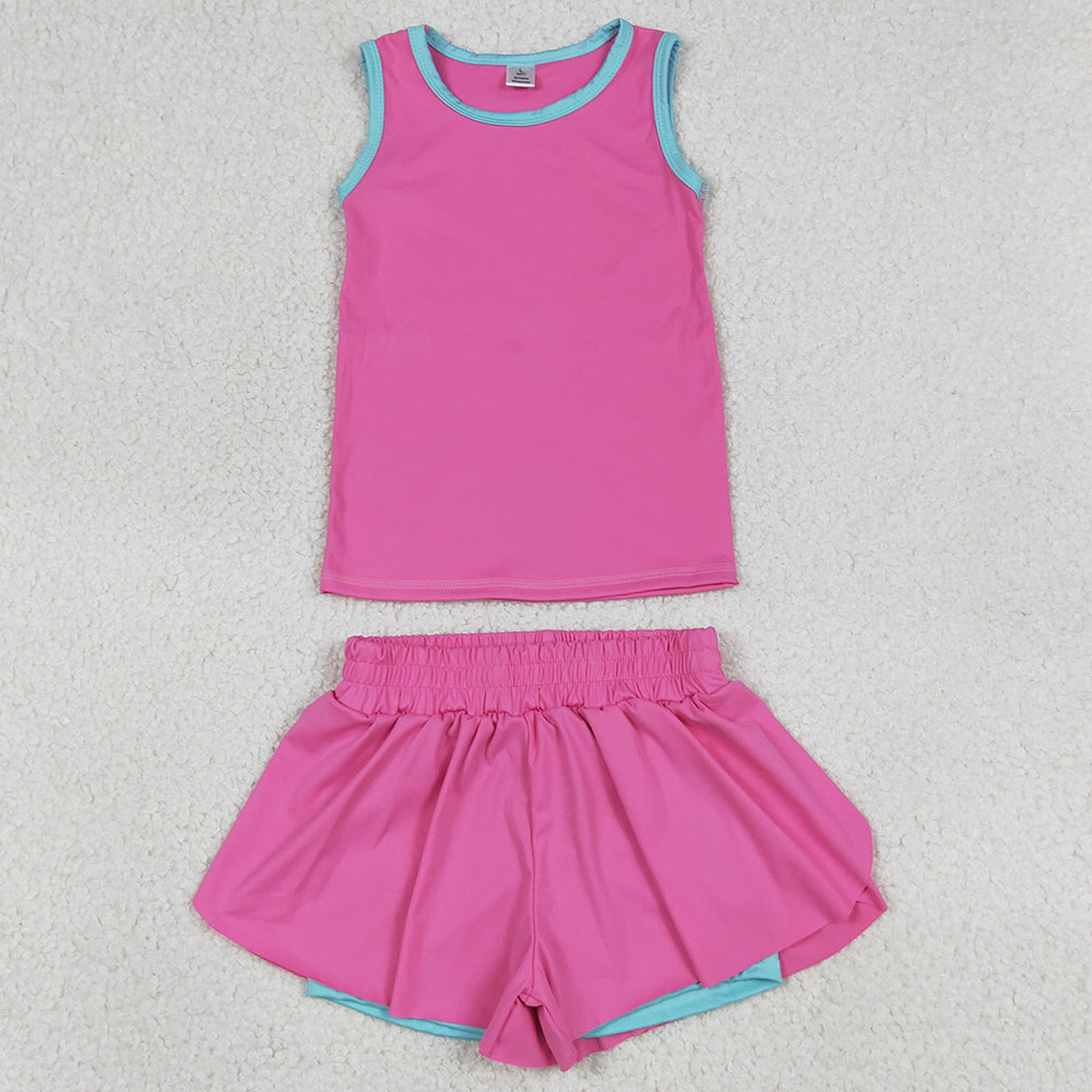 Baby Girls Clothes Pink Sleeveless Vests Top Butterfly Short Yoga Active Clothes Sets GSSO3526