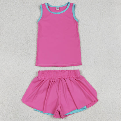 Baby Girls Clothes Pink Sleeveless Vests Top Butterfly Short Yoga Active Clothes Sets GSSO3526