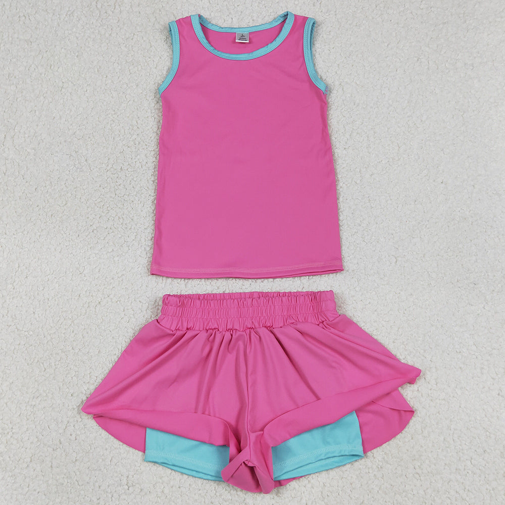 Baby Girls Clothes Pink Sleeveless Vests Top Butterfly Short Yoga Active Clothes Sets GSSO3526