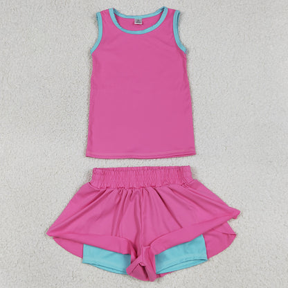 Baby Girls Clothes Pink Sleeveless Vests Top Butterfly Short Yoga Active Clothes Sets GSSO3526