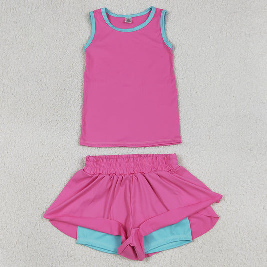 Baby Girls Clothes Pink Sleeveless Vests Top Butterfly Short Yoga Active Clothes Sets GSSO3526