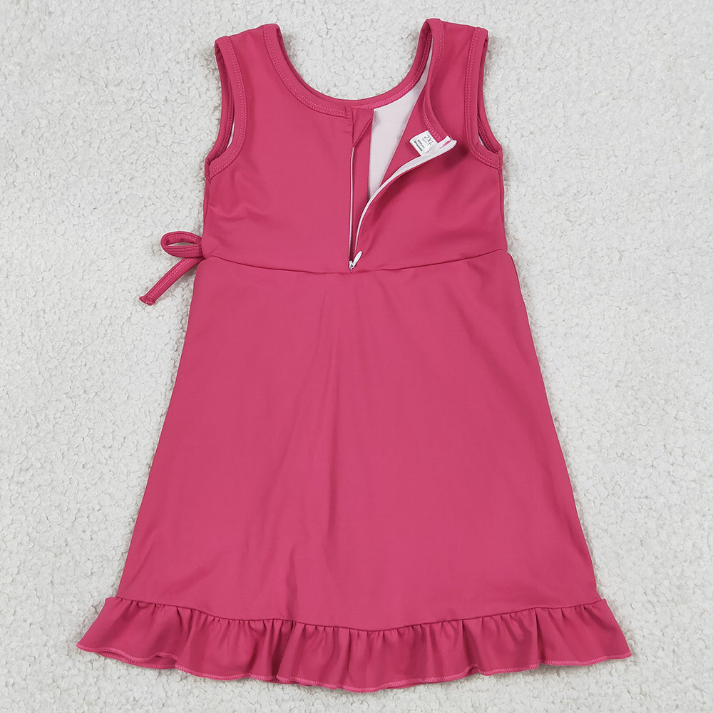 Baby Girls Dress Pink Sleeveless Yoga Active Scallop Shorts Knee Length Dresses GSD3766