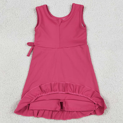 Baby Girls Dress Pink Sleeveless Yoga Active Scallop Shorts Knee Length Dresses GSD3766