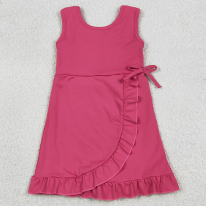 Baby Girls Dress Pink Sleeveless Yoga Active Scallop Shorts Knee Length Dresses GSD3766
