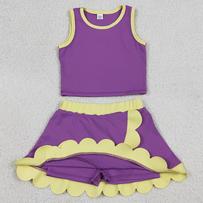 Baby Girls Clothes Purple Yellow Vest Scallop Skirt Short Yoga Active Clothes Set GSD4015