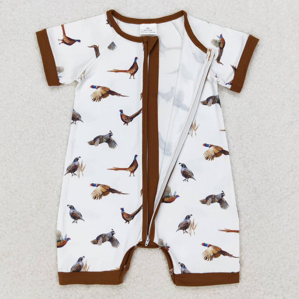 Baby Boys Rompers White Wild Chicken Short Sleeve Zip Rompers SR1657