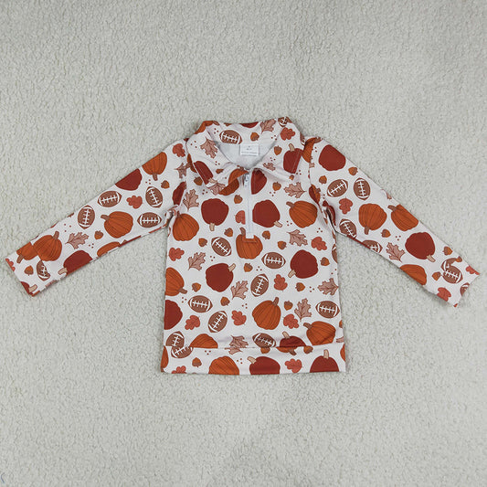 Baby Boys Long Sleeve Pumpkins Footballs Fall Zip Pullovers Top BT1894
