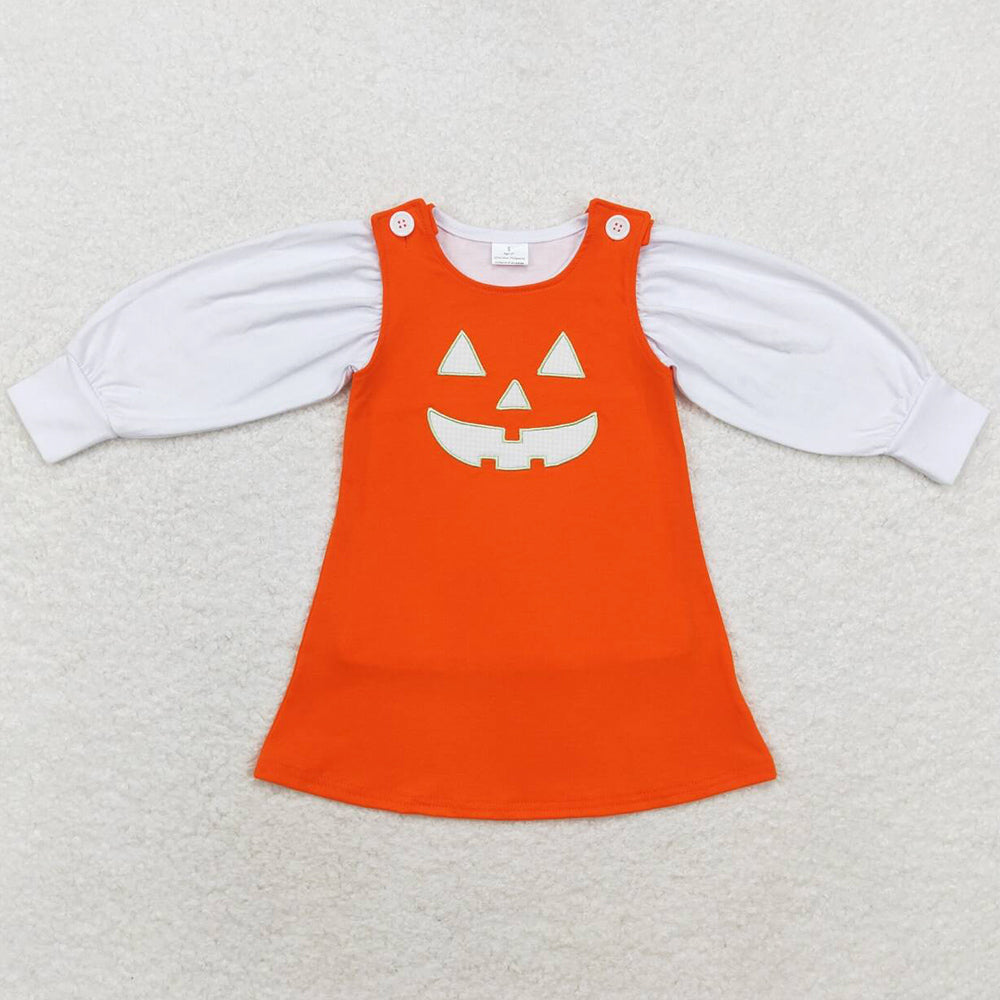 Boutique Baby Girls Dress Orange Halloween Ghost Pumpkin 2pcs Shirt Knee Length Dresses Sets GLD0807