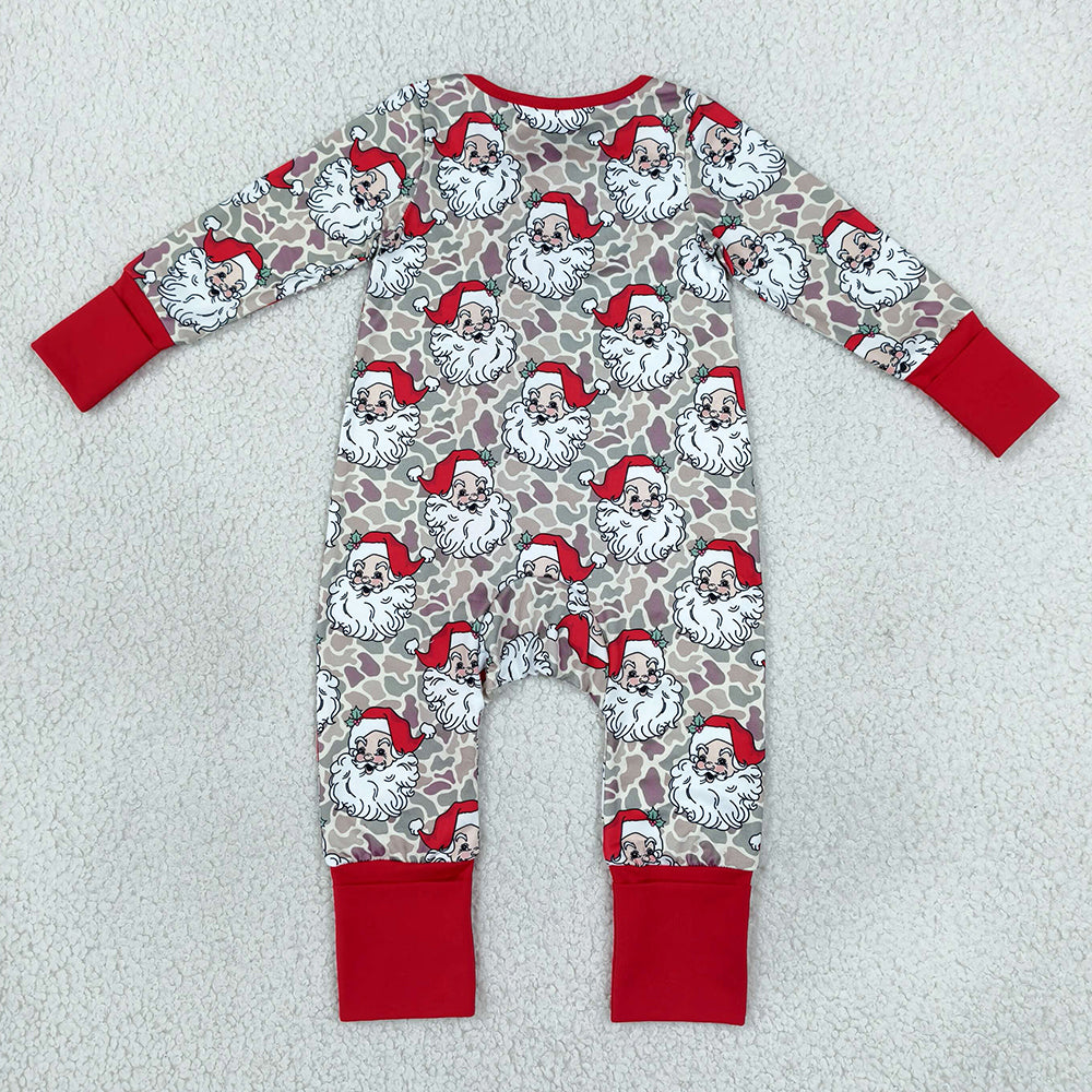 Baby Boys Rompers Khaki Camo Santa Christmas Two Way Zip Convertible Rompers LR3345