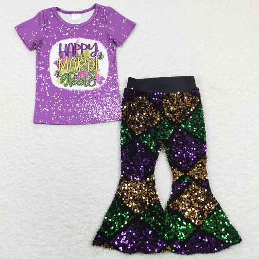 Boutique Girls Clothes Sequin Bell Pants Mardi Gras Sets GSPO1384