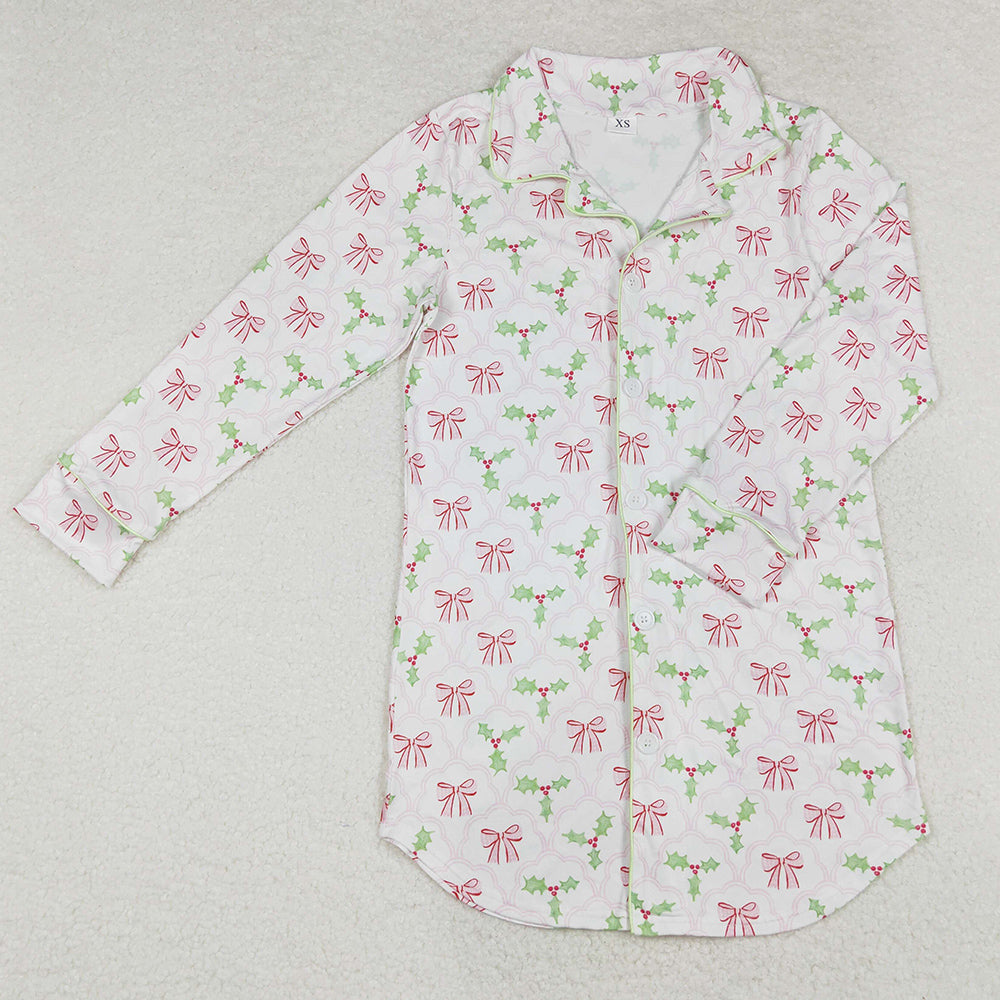 Adult Women Clothes Christmas Bows Holly Tops Sleepwear GT0661