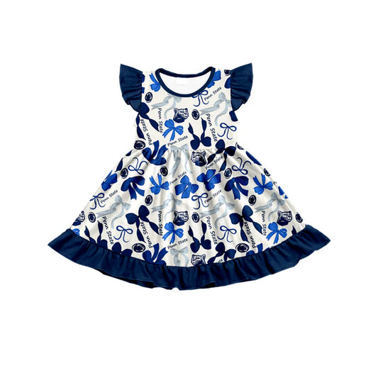Preorder (moq 5) flutter sleeves blue bows girls team dress 8.26