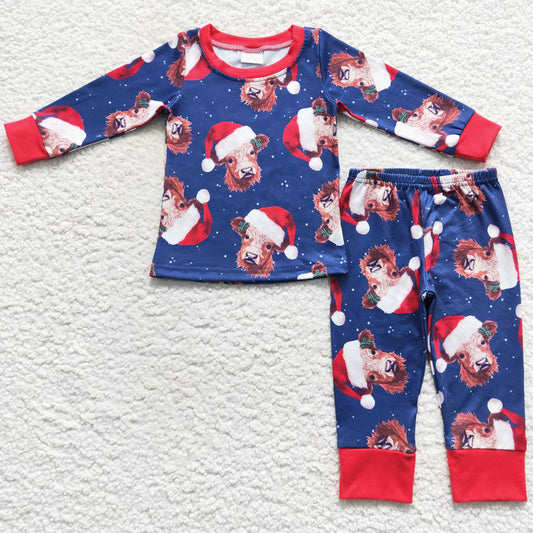 Hot Sale Girls Pajamas Christmas Cow Print Sibling Pajamas Sets GLP0698 BLP0294