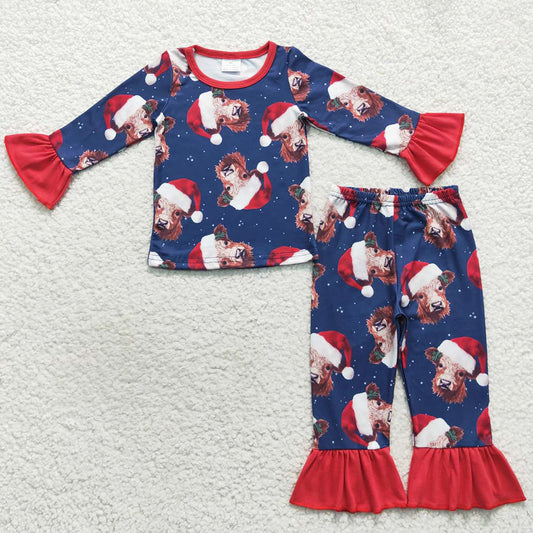 Hot Sale Girls Pajamas Christmas Cow Print Sibling Pajamas Sets GLP0698 BLP0294