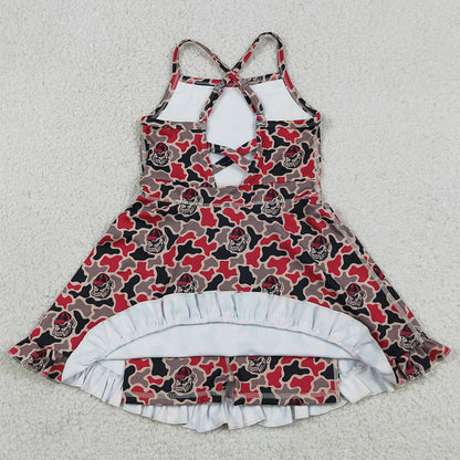 Baby Girls Dress Strap Camo Bulldogs Team Yoga Active Shorts Ruffle Knee Length Dresses GSD3593