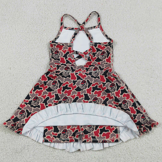 Baby Girls Dress Strap Camo Bulldogs Team Yoga Active Shorts Ruffle Knee Length Dresses GSD3593