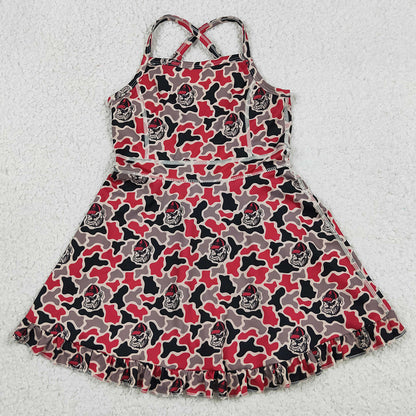 Baby Girls Dress Strap Camo Bulldogs Team Yoga Active Shorts Ruffle Knee Length Dresses GSD3593