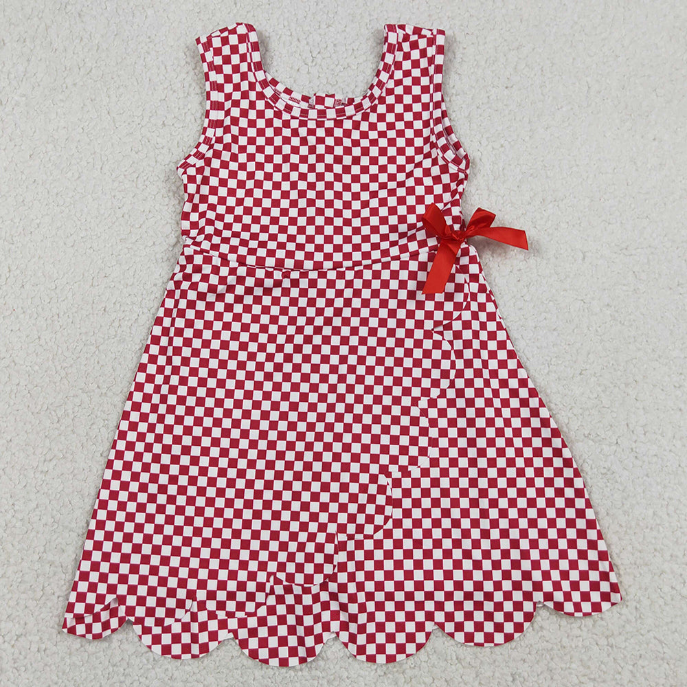 Baby Girls Dress Red Checked Yoga Active Shorts Scallop Knee Length Dresses GSD3669