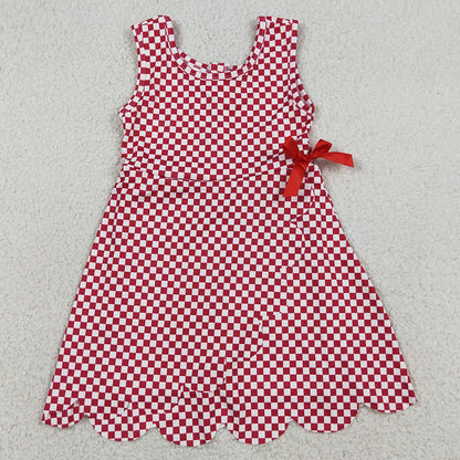 Baby Girls Dress Red Checked Yoga Active Shorts Scallop Knee Length Dresses GSD3669
