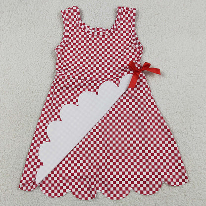 Baby Girls Dress Red Checked Yoga Active Shorts Scallop Knee Length Dresses GSD3669