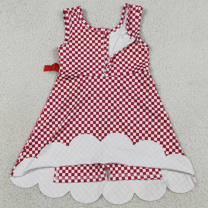 Baby Girls Dress Red Checked Yoga Active Shorts Scallop Knee Length Dresses GSD3669