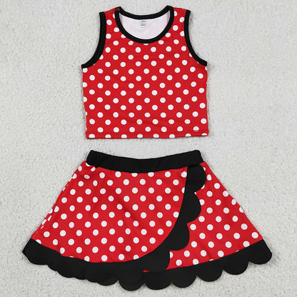 Baby Girls Clothes Red Polka Dots Vest Scallop Skirt Short Yoga Active Clothes Set GSD4080