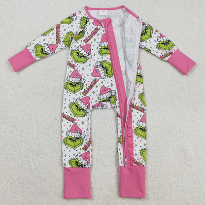 Baby Girls Rompers Green Faces Stars Ruffle Zipper Christmas Rompers LR2495 9.2