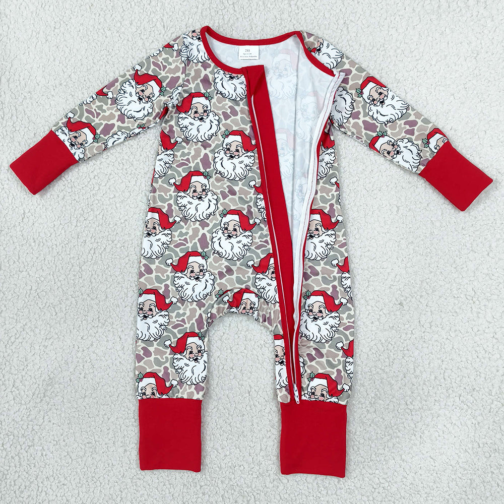 Baby Boys Rompers Khaki Camo Santa Christmas Two Way Zip Convertible Rompers LR3345