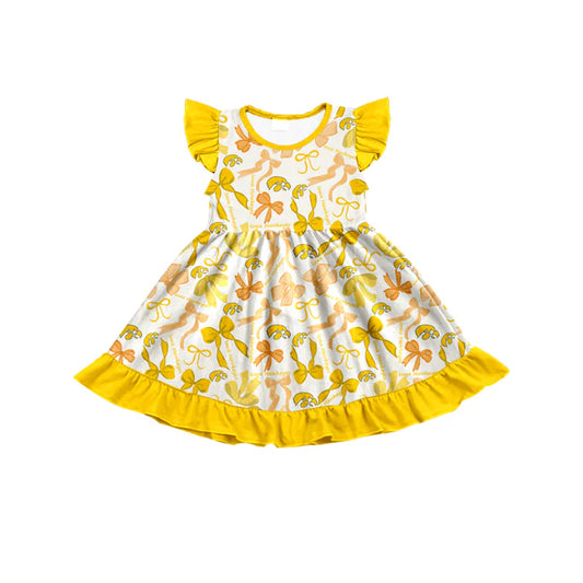 Preorder (moq 5) flutter sleeves yellow bows girls team dress 8.22