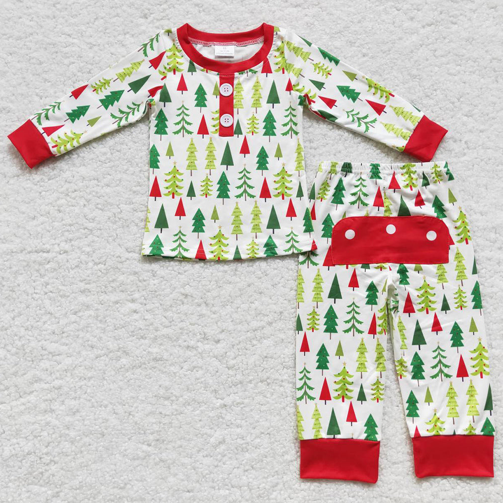 Boutique Girls Pajamas Christmas Tree Print Kids Sibling Pajamas Sets GLP0725