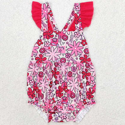 Baby Infant Girls Rompers Pink Flowers Flutter Sleeve Rompers SR1423