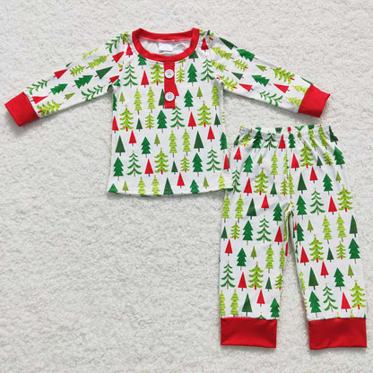 Boutique Girls Pajamas Christmas Tree Print Kids Sibling Pajamas Sets GLP0725