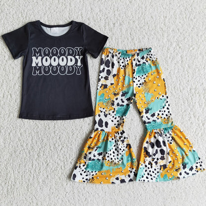 Baby Girls Clothes Short Sleeve Bell Pants Sets with Bow E8-3