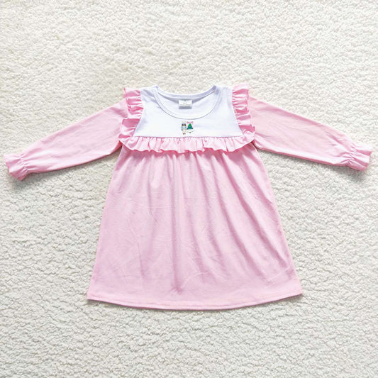 Cute Baby Girls Dress Pink Christmas Long Sleeve Girls Dresses GLD0274