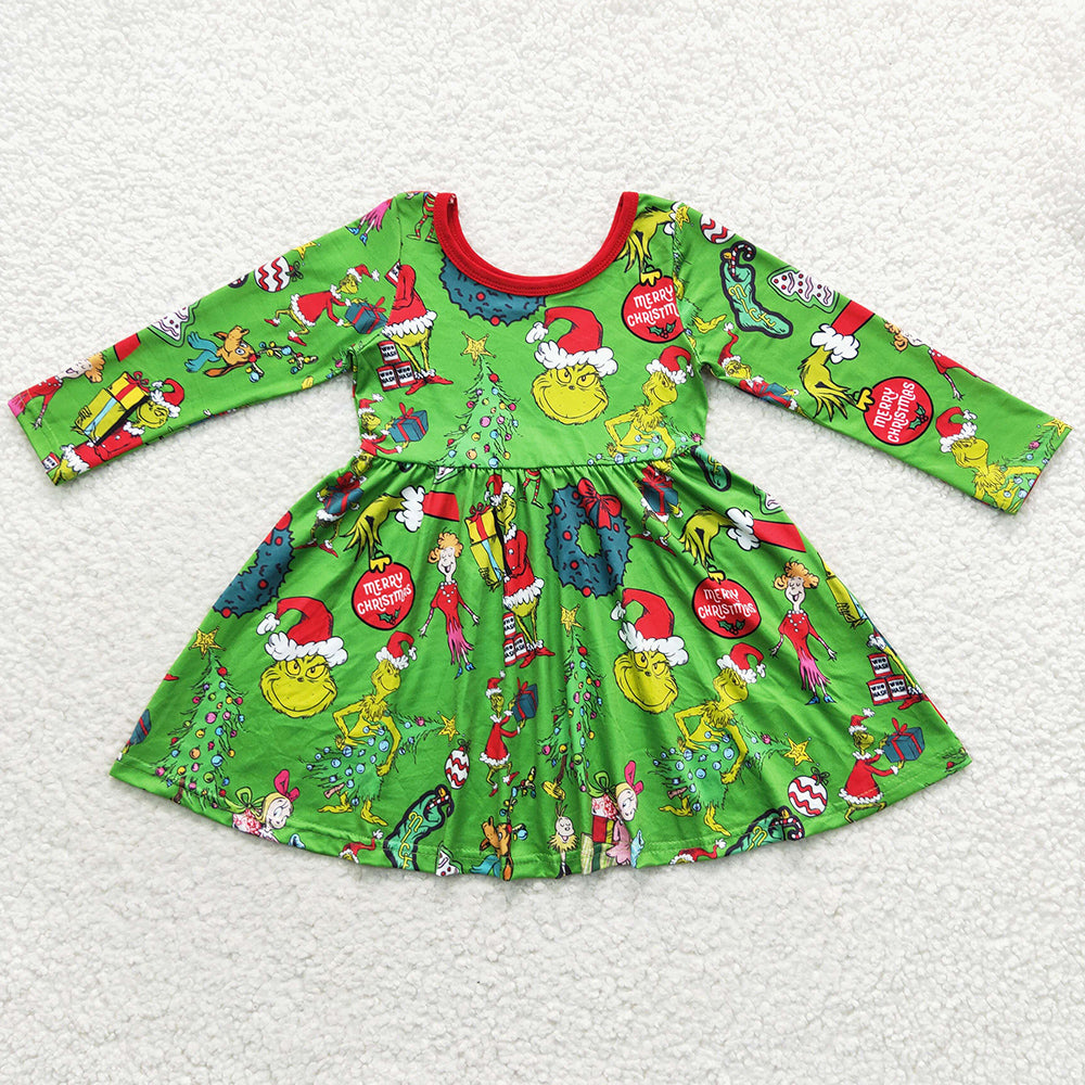 Christmas Girls Dress Boutique Kids Clothes Girls Long Sleeve Dresses GLD0345