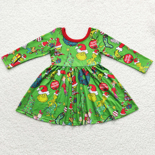 Christmas Girls Dress Boutique Kids Clothes Girls Long Sleeve Dresses GLD0345