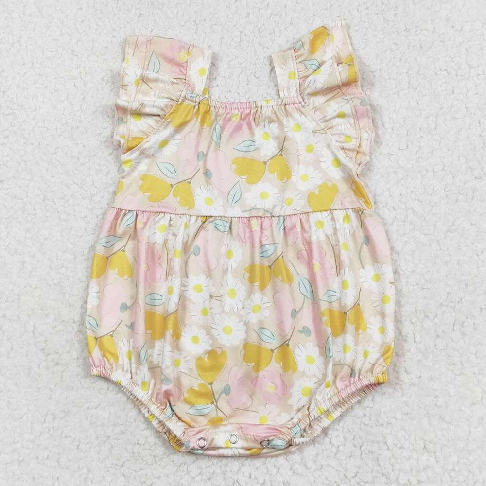 Baby Girls Rompers Pink Flowers Flutter Sleeve Summer Rompers SR1673