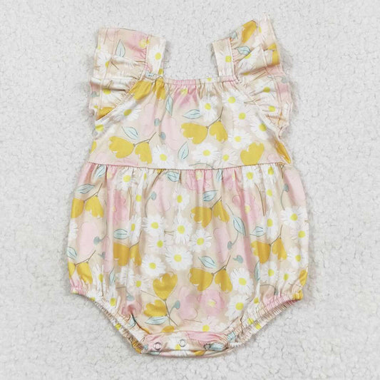 Baby Girls Rompers Pink Flowers Flutter Sleeve Summer Rompers SR1673