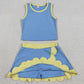 Baby Girls Clothes Sleeveless Blue Yellow Vest Scallop Skirt Short Yoga Active Clothes Sets GSD4022