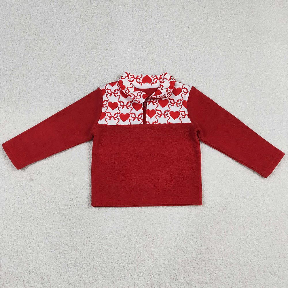 Baby Girls Clothes Red Long Sleeve Bows Hearts Checked Valentines Zipper Sweater Top GT1505 12.20