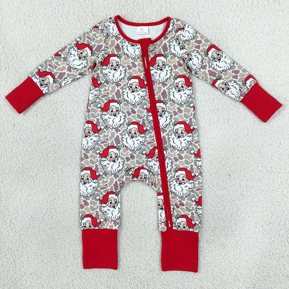 Baby Boys Rompers Khaki Camo Santa Christmas Two Way Zip Convertible Rompers LR3345