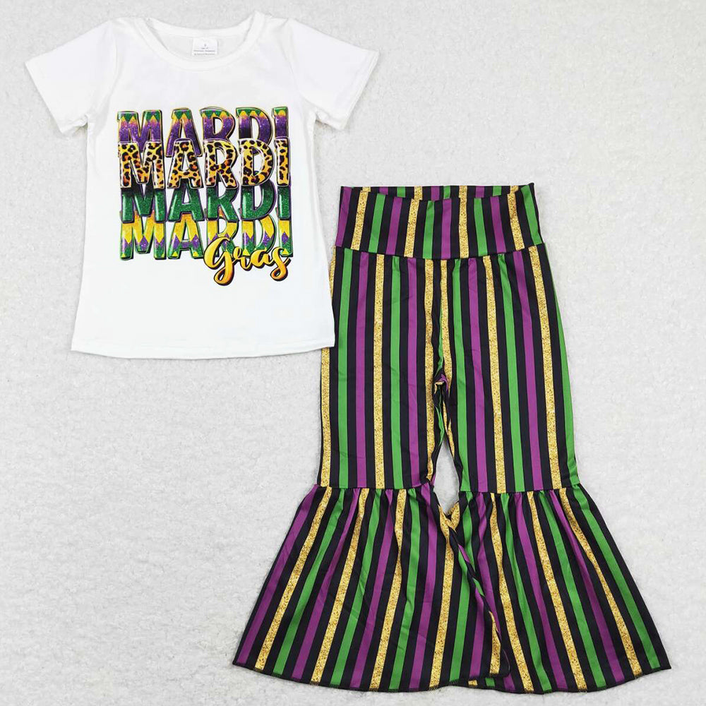 Hot Sale Kids Baby Girls Clothes Mardi Gras Bell Bottom Outfits GSPO1394