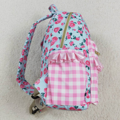 Baby Kids Girls Backpacks Pink Flowers Checkered Backpack Zip Back Bags BA0217 8.9