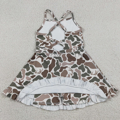 Baby Girls Dress Strap Green Deer Dogs Ducks Camo Yoga Ruffle Knee Length Dresses GSD4117