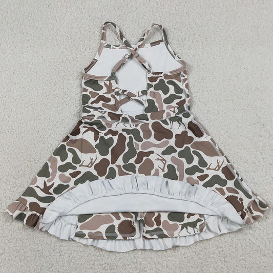 Baby Girls Dress Strap Green Deer Dogs Ducks Camo Yoga Ruffle Knee Length Dresses GSD4117