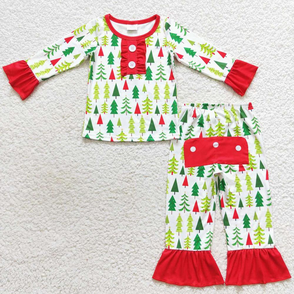 Boutique Girls Pajamas Christmas Tree Print Kids Sibling Pajamas Sets GLP0725