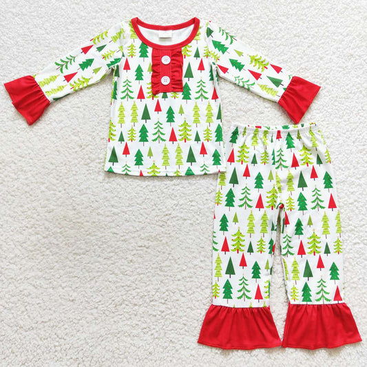 Boutique Girls Pajamas Christmas Tree Print Kids Sibling Pajamas Sets GLP0725