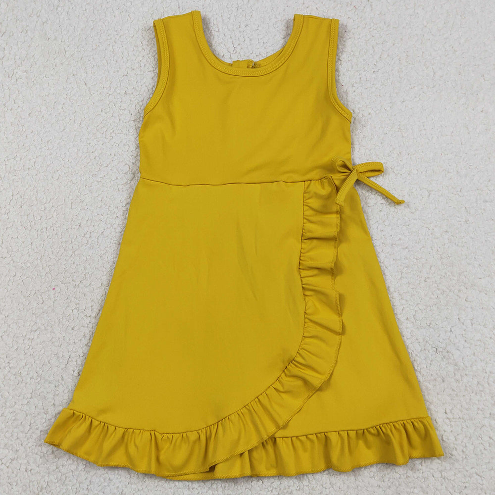 Baby Girls Dress Yellow Sleeveless Yoga Active Shorts Ruffle Knee Length Dresses GSD3031